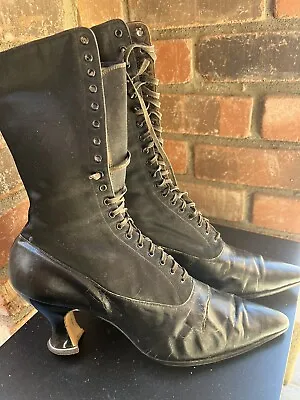 Antique Victorian Edwardian Boots Womens Black  High Lace Up • $65