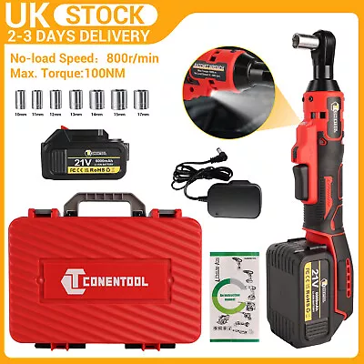 100Nm Electric Cordless Ratchet Wrench 3/8  Angle Wrench Power 21V Battery Set • £42.99