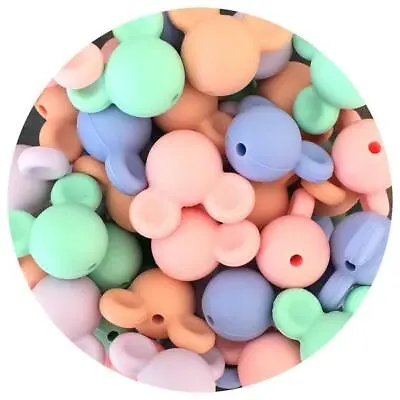 25x PASTELS Silicone Mixed MOUSE HEAD Beads Pack Keyring Lanyard DIY Mickey Mint • $11.55