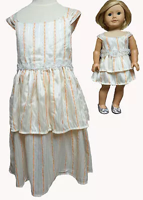 Size 7 Matching Girl And Doll Cream Stripe Ruffle Dresses • $14.99