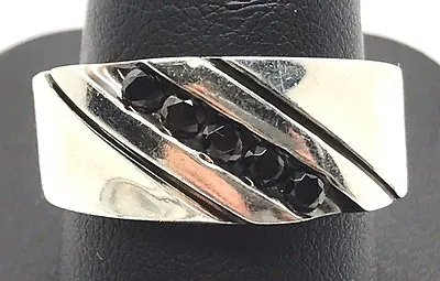 Men's Sterling Silver Diagonal Black Onyx Stripe Illusion Wide Band Ring 10.25 • $31.60