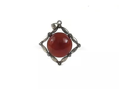 Carnelian Cabochon Vintage Sterling Silver 925 Pendant Pre-Owned Fine Jewelry • $26.10
