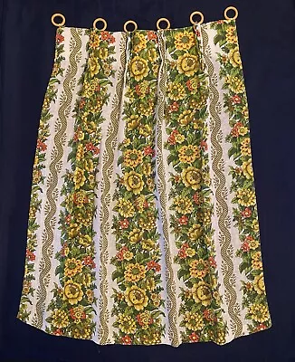 Vintage 1970s Pinch Pleated Floral Curtains Retro Yellow Orange Brown 33x20 Pair • $27.99