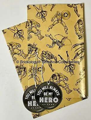 Marvel Comics Avengers Wrapping Paper 2 Sheets 2 Hero Tags Pencil Sketch Style  • £5.70