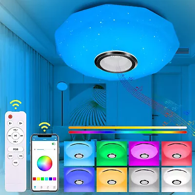 36W RGB LED Ceiling Light Bluetooth Speaker Music Lamp Dimmable With APP Remote • $17.99