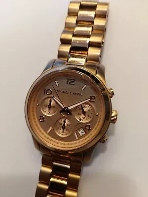 Michael Kors Ladies Gold Watch MK5128 Runway Rose Chronograph Used • £38.99