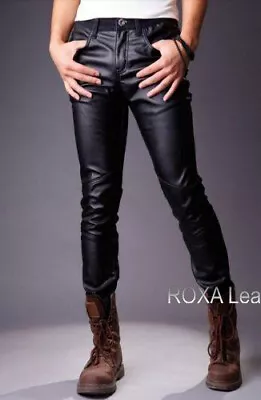 Men's Soft Genuine Lambskin 100% Leather Pant Casual Wear Slim Fit Black Trouser • $119.20