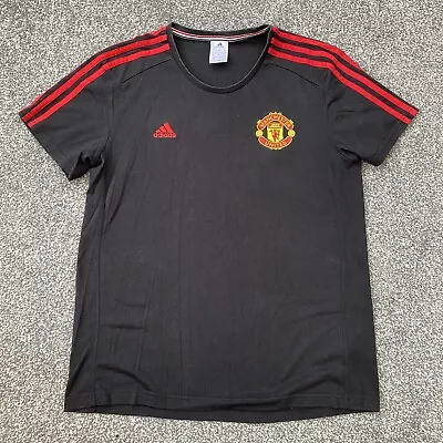 Mens Adidas Manchester United Black & Red Football T-Shirt - Size Medium • £8