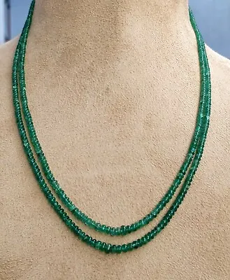 Zambian Emeralds 2 Row Necklace 3 Mm Beads Natural Gemstones Beaded Necklace • $525