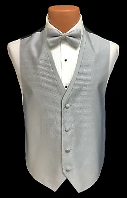 Men's Silver Jean Yves Diamond Tuxedo Vest & Tie Fullback Prom Wedding Groom  • $2.69
