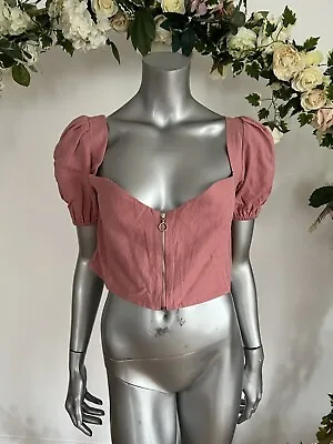 Influence Blouse Top Size 10 Pink Shirred Back Zip Front Crop Top New LM50 • £9.99