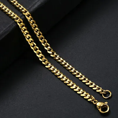 16 -36  Stainless Steel Chain Mens Necklace Gold Plated Curb Cuban 3/5/7/9/11mm • $8.49