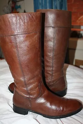 Made In India Genuine Vintage Brown Leather Ladies Side Zippered Boots. Sz : 10. • $38.99