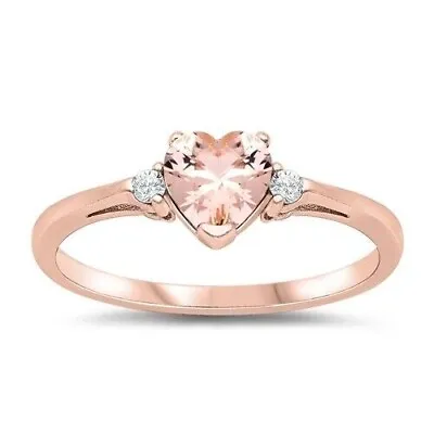 Heart Ring Rose Gold Plated Sterling Silver 925 Pink Morganite CZ 7 Mm Size 3-13 • $16.34