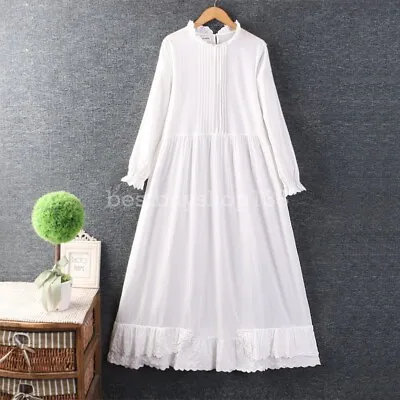 Women 100% Cotton Embroidery Full Slips Dress Extender Lace Maxi Dress Petticoat • $25.98