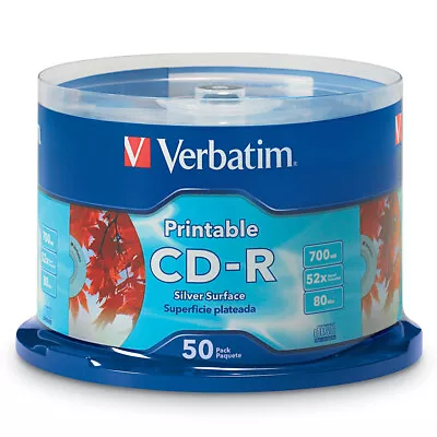 50PK Verbatim CD-R 700MB/80min 52x Silver Printable Inkjet Recording Blank Disc • $31.50