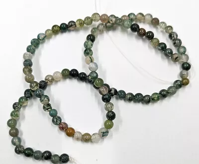 Vintage Round Green Moss Agate Stone Beads One String 4mm Ea As Imaged • $5