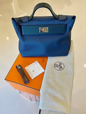 $16990 • Buy HERMES 24/24 35 Blue/Black Leather Bag Silver Hardware, Brand New Never Used.