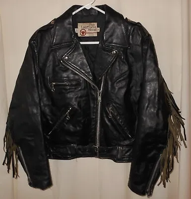Leather Fringe Motorcycle Jacket Classic Biker Vintage Sears USA Women's 14 • $75