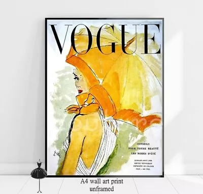 Vintage Vogue Fashion Wall Art Retro Poster Yellow Orange Art Deco Print A4 • £8