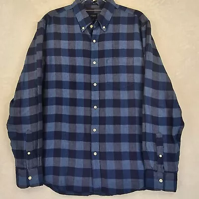 J Crew Shirt Mens Large Linen Blend Buffalo Check Blue Long Sleeve Excellent • $29.99
