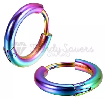 PAIR Silver Titanium Steel Huggie Cartilage Clicker Gold Lip Nose Hoop Earrings • £3.99