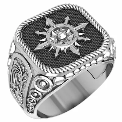$64.99 • Buy 925 Sterling Silver Men Chaotic Magic 8 Pointed Arrows Magick Chaos Star Ring 