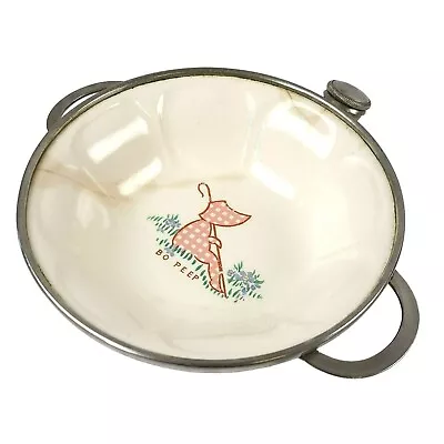 VTG Child Porcelain Warming Bowl W Reservoir Colonial Plate USA Little Bo Peep • £16.06