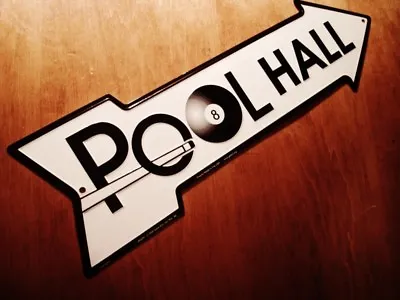 $14.95 • Buy POOL HALL ARROW SIGN Cue & Black Eight 8 Ball Billiards Bar Game Room Decor NEW