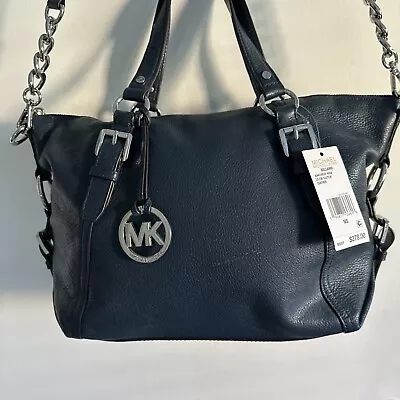 MICHAEL KORS TRISTAN Navy Blue Leather Satchel Bag Tote Handbag Purse • $99