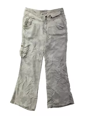 Da-Nang Women's S Ivory Gray Camo Cargo Pants Pockets Silk Twill Paratrooper  • $70.83