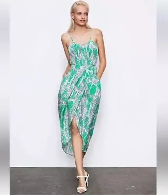 Sheike Dress Size 12 Green Tropical Leaf Print Wrap Midi • $35