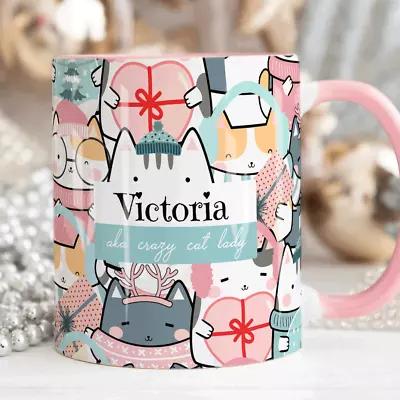 CRAZY CAT LADY Personalised Name Mug Personalised Cat Lover Gift Cat Mug Her • £17.75