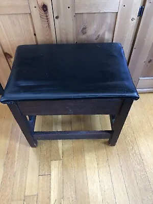 Antique Mission Style Eastlake Wood And Leather Top Foot Stool • $245