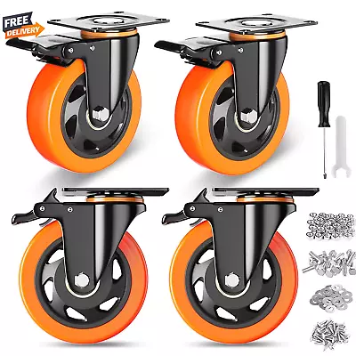 4 Inch Caster Wheels Casters Set Of 4 Heavy Duty Casters With Brake 2200 Lbs✅ • $40.44