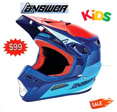 ANSWER RACING AR1 Youth Kids Dirt Bike MX Helmet NEW YM Blue/Red Motocross • $99