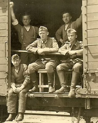 FACE OF WAR! Wehrmacht Troops In Open Door Of Railway Car Heading To Front; 1942 • $2.50