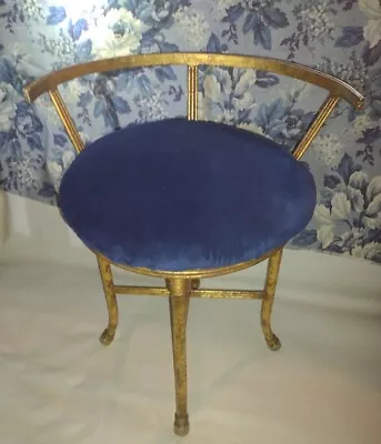 Vintage Hollywood Regency Vanity Stool Chair Gold Iron Style • $125