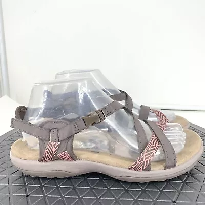 Skechers Women 8 Sandals Brown Pink Strappy Shoes Flip Flops Memory Foam Adjust • $39.90