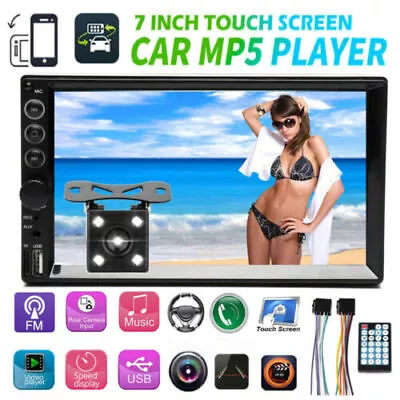 7  Double 2 Din Car MP5 Player Radio Stereo Mirror Link + Rear Reversing Camera • £37