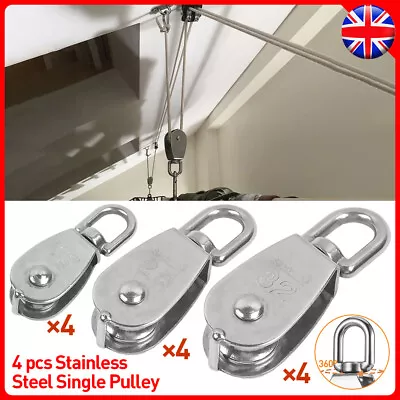 4Pcs Stainless Steel Single Wheel Swivel Pulley Block Lifting Rope Heavy Duty UK • £9.49