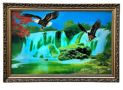 Majestic Vintage Motion Light Up Framed Waterfall Art W/ Sounds Gold Frame WORKS • $48