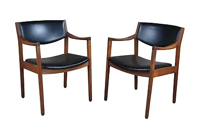 2 Gunlocke After Risom Mid Century Modern Danish Walnut & Leather Arms Chairs • $998.75