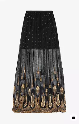 Sass & Bide Hand Beaded Metal Intricate Design Maxi Skirt Navy Gold Size 42/12 • $699