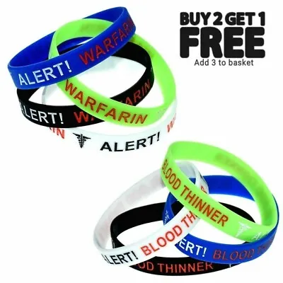 Warfarin / Blood Thinner Medical Alert Bracelet Badge Health Survival Silicone • £2.89