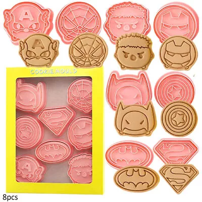 8pcs Superhero Superman Spider-Man Batman Cookie Cutter Baking Stencil Mould Set • $17.75