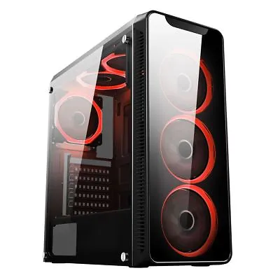 £54.95 • Buy Cit Blaze Gaming Mid ATX PC Case 6x 12CM Red LED Ring Fan Tempered Glass Panels