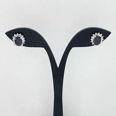 Sapphire Design Earrings Platinum Melee Dia Earrings Pt900 Sapphire Diamond ... • $748