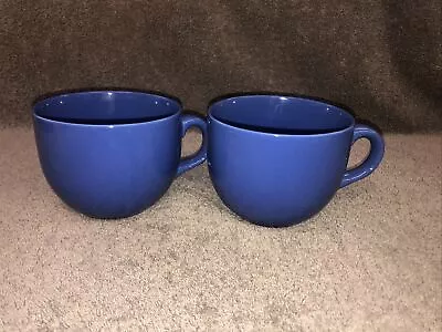 2 Large Blue Stoneware Pier 1 Oversized Wide Mouth Coffee Mug Cup • $24.95