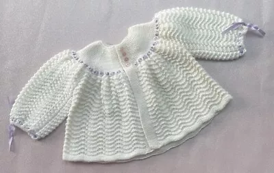 Baby Girls Hand Crochet Matinee Jacket Cardigan 0-3 Months Newborn Reborn  • £5